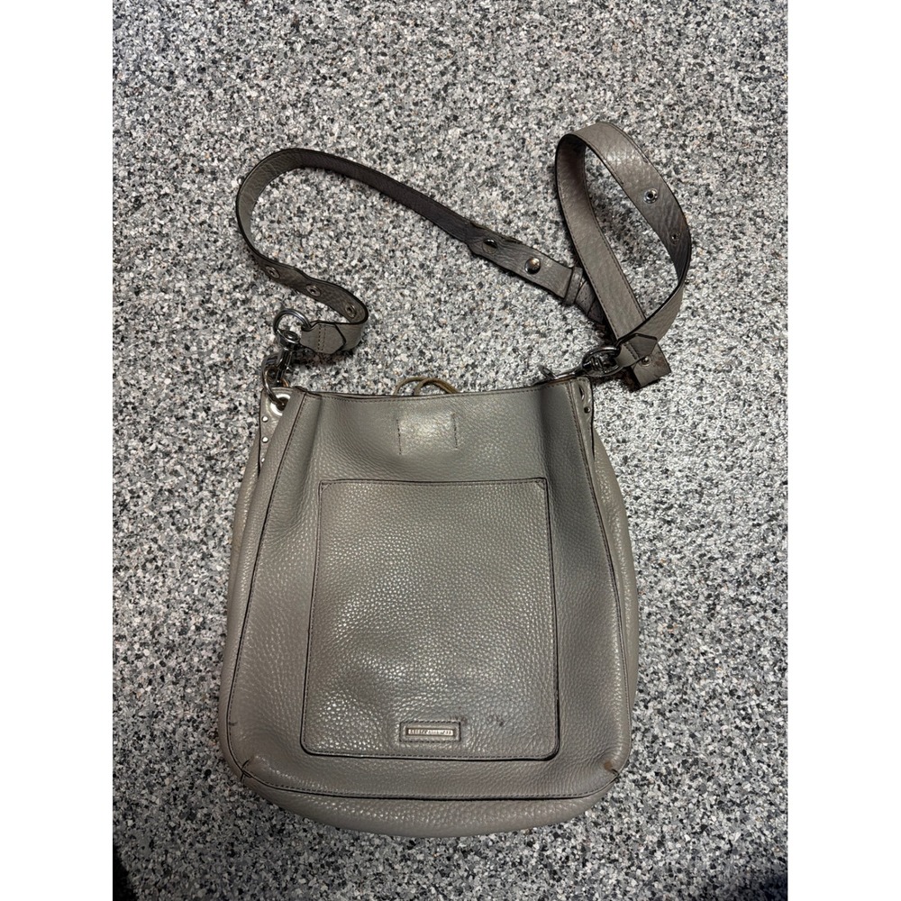 Rebecca Minkoff Grey Pebbled Leather Crossbody Bucket Bag Silver Hardware